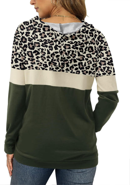 Chic  Camo Leopard Print Hoodies for Women - Stylish Pullover Sweatshirt with Drawstring and Pocket