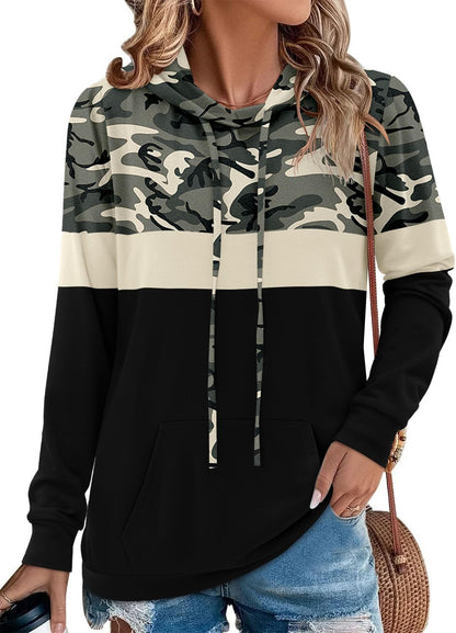 Chic  Camo Leopard Print Hoodies for Women - Stylish Pullover Sweatshirt with Drawstring and Pocket