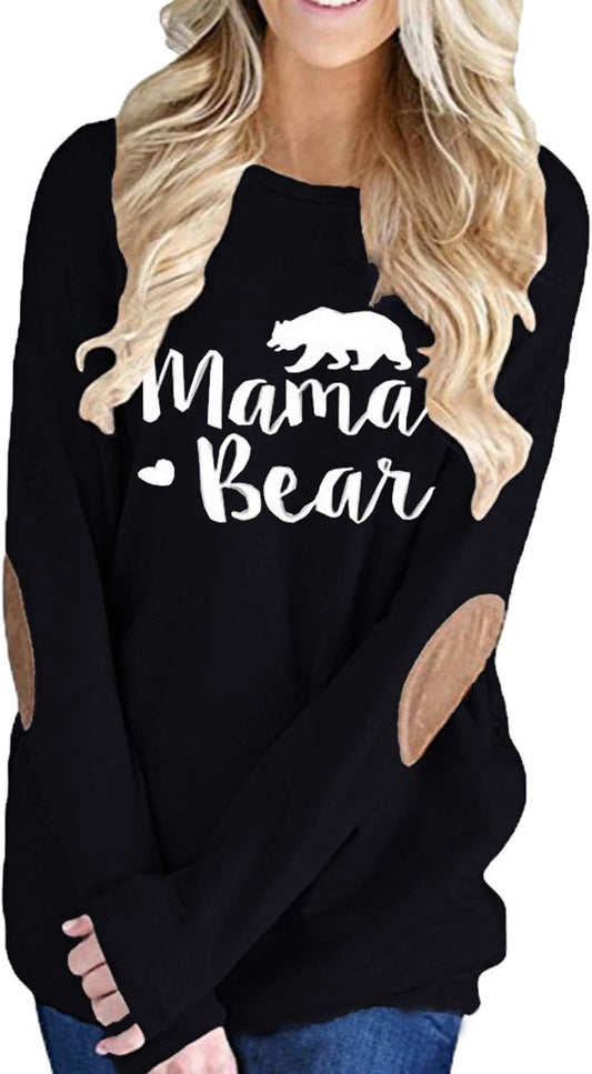 Long Sleeve Sweatshirt for Women Mama Bear Printed Pullover Hoodie Tunic Top