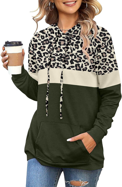 Chic  Camo Leopard Print Hoodies for Women - Stylish Pullover Sweatshirt with Drawstring and Pocket