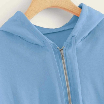 Chic Blue Cropped Hoodie for Women - Stylish Zip-Up Long Sleeve Pullover Sweatshirt