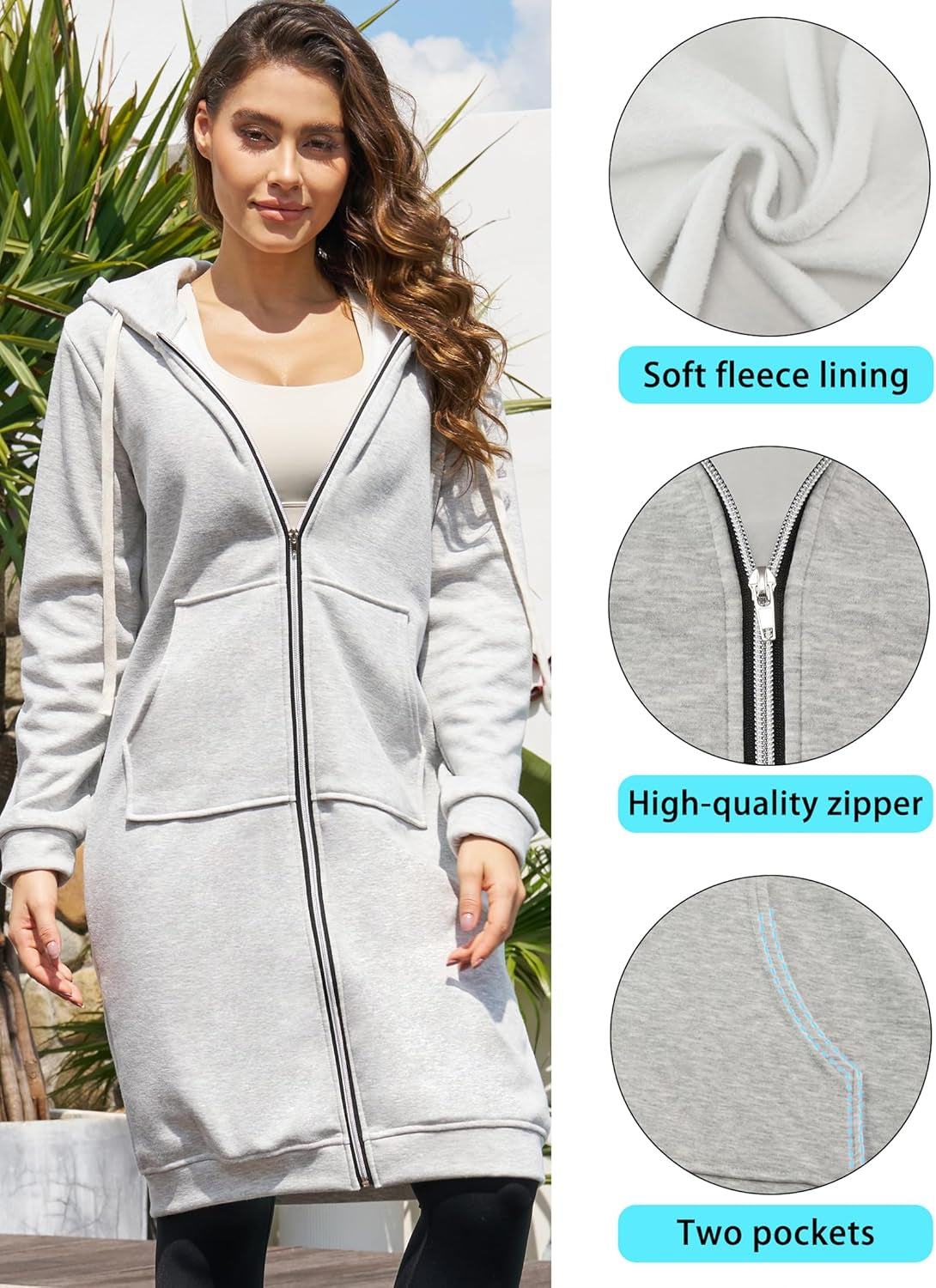 Hoodies for Women Fashion Sweatshirts: Comfortable Full Zip up Hoodie Womens Long Fleece Sweatshirt with Pockets