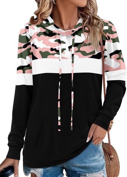 Chic  Camo Leopard Print Hoodies for Women - Stylish Pullover Sweatshirt with Drawstring and Pocket