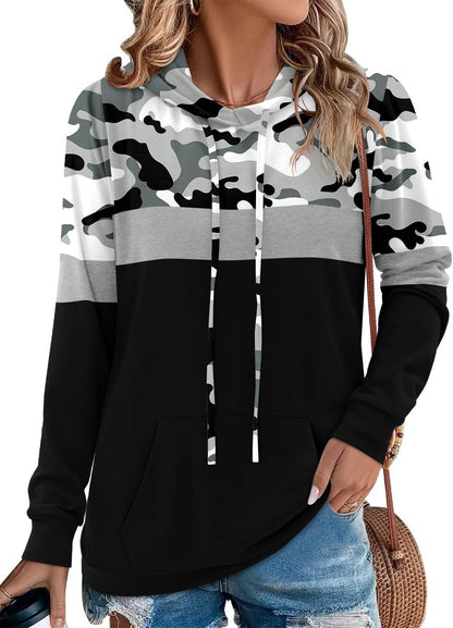 Chic  Camo Leopard Print Hoodies for Women - Stylish Pullover Sweatshirt with Drawstring and Pocket