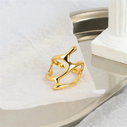 Creative Geometric Irregular Melt Metal Open Rings for Women Teens Gold ColorSilver Color Hollow Cool Punk Finger Ring Jewelry