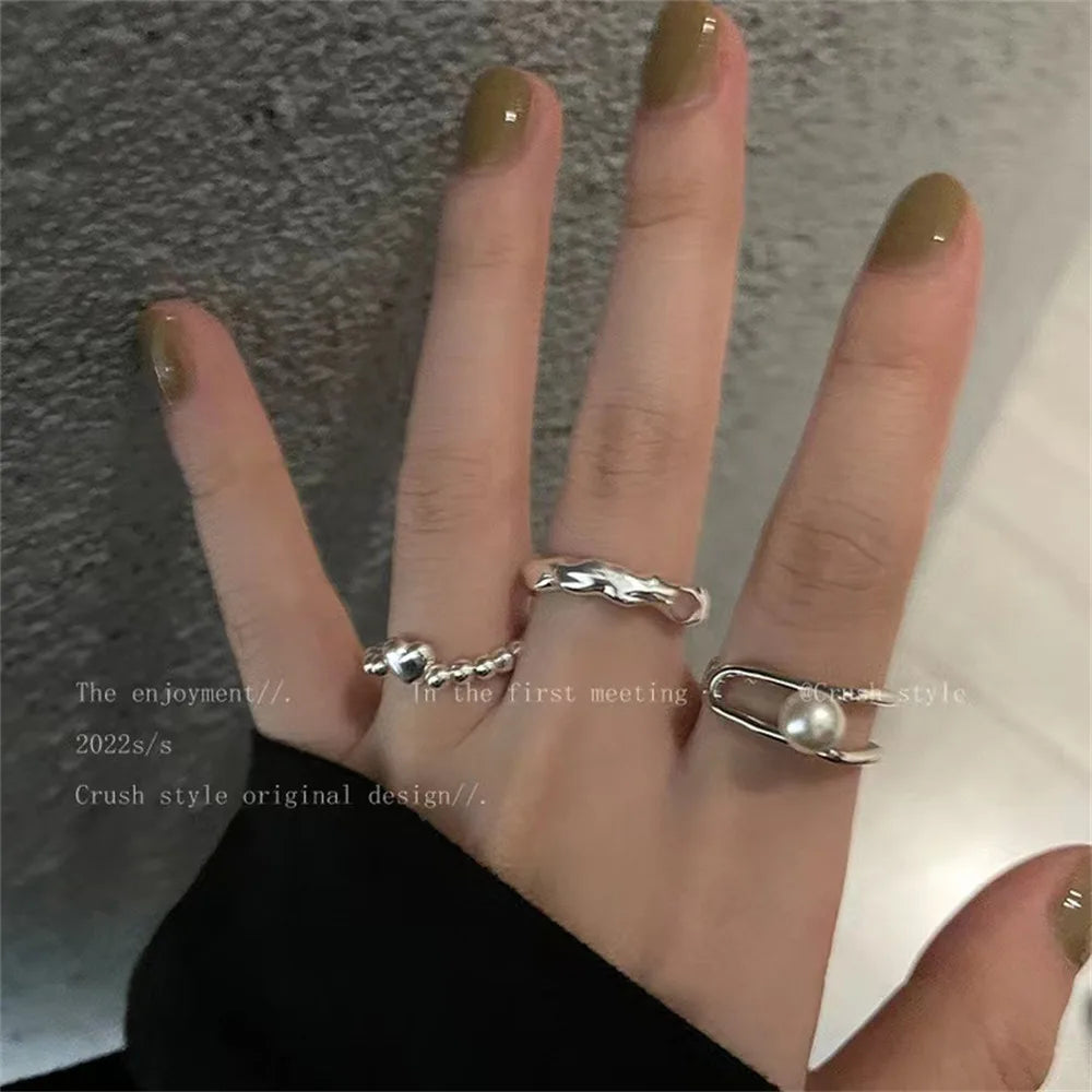 Creative Geometric Irregular Melt Metal Open Rings for Women Teens Gold ColorSilver Color Hollow Cool Punk Finger Ring Jewelry