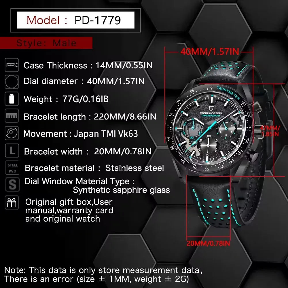 PAGANI DESIGN Moon Watch for Man Fashion Quartz Watch Waterproof Skeleton Sport Chronograph AR Sapphire Glass 1779 Reloj hombre