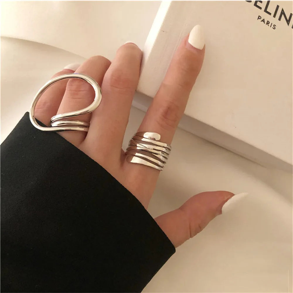 Creative Geometric Irregular Melt Metal Open Rings for Women Teens Gold ColorSilver Color Hollow Cool Punk Finger Ring Jewelry