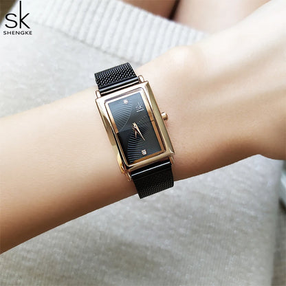 Shengke Women Watches Fashion Geneva Design Ladies Watch Luxury Brand Rectangle Quartz Wristwatches Luxury Gifts For Women Clock