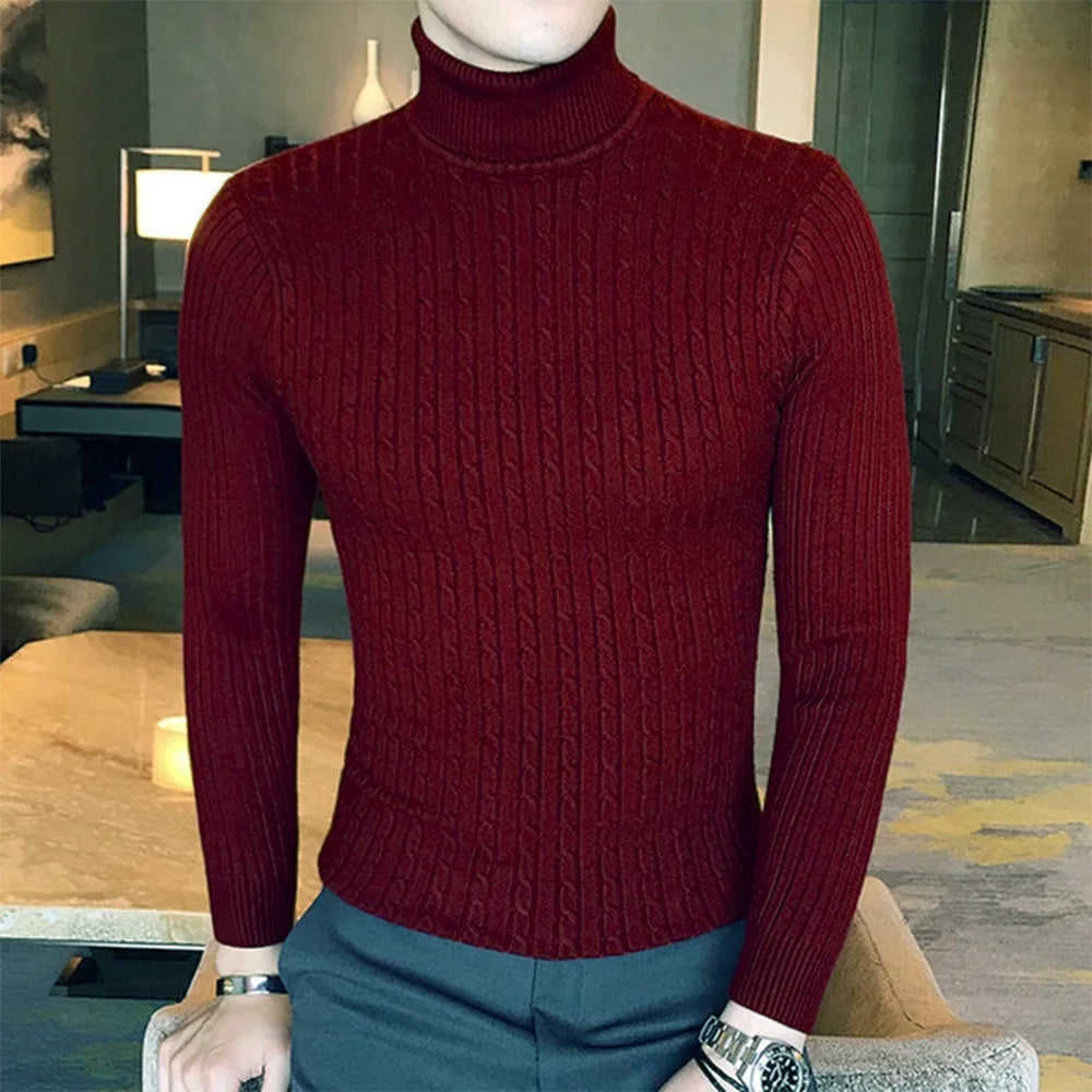 Autumn Winter Turtleneck Pullovers Men Warm Solid Color Men's Sweater Slim Fit Pullovers Men Knitting Sweaters Bottoming Shirt