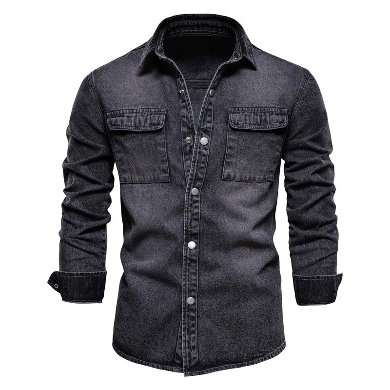 AIOPESON 100% Cotton Denim Shirts Men Casual Solid Color Thick Long Sleeve Shirt for Men Spring High Quality Jeans Male Shirt