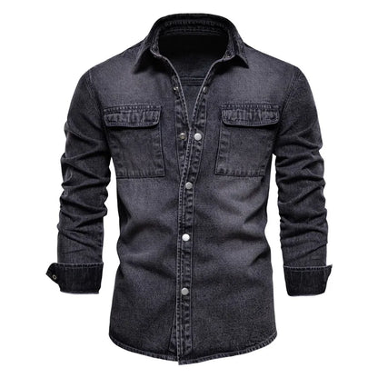 AIOPESON 100% Cotton Denim Shirts Men Casual Solid Color Thick Long Sleeve Shirt for Men Spring High Quality Jeans Male Shirt