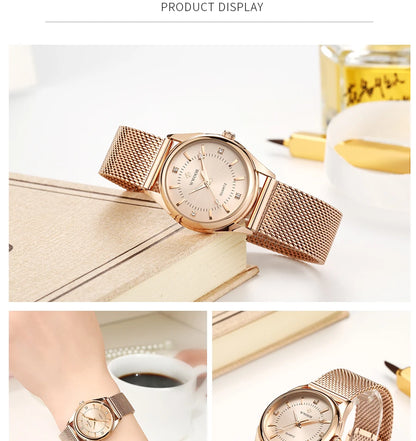 WWOOR Luxury Brand Dress Gold Watch Ladies Elegant Diamond Small Quartz Wrist Watches For Women Steel Mesh Clock zegarek damski