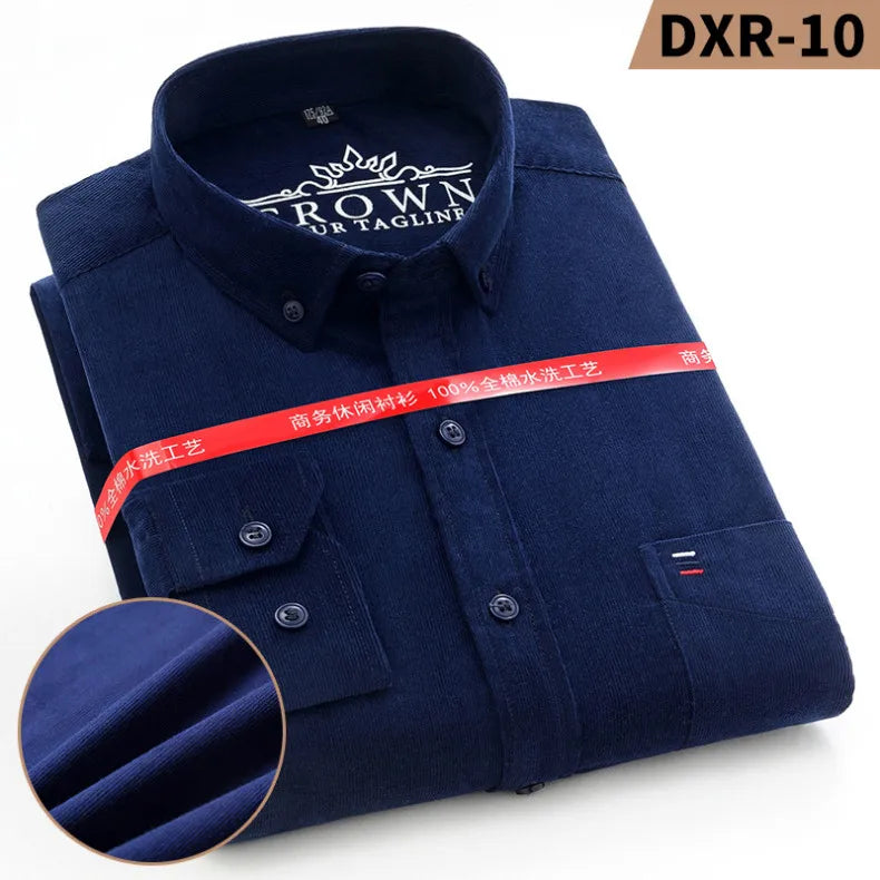 100% Cotton Plus Size 7XL Corduroy Shirt Mens Casual Long Sleeve Regular Fit Business Dress Shirts For Male Comfortable Pocket