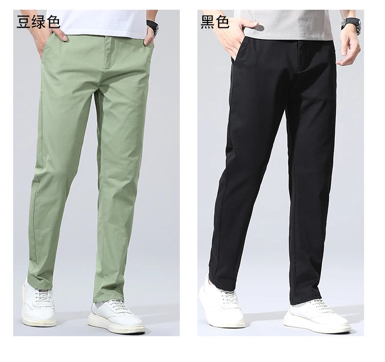 Spring Summer Men's Chinos Cotton Pants Straight Fashion Casual Classic Business Trousers for Male Khaki Black Grey Plus size 40