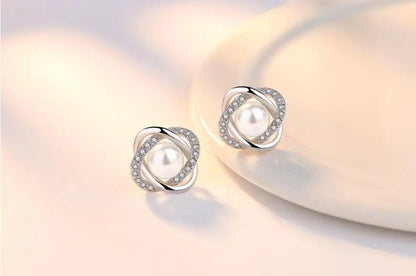 Upscale 925 Sterling Silver Earrings Zircon Pearl Twist Luxury Stud Earrings For Women brincos pendientes bijoux