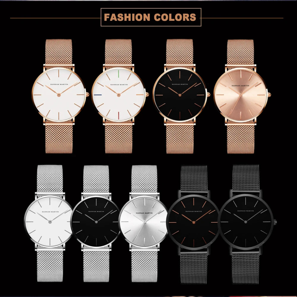 Hannah Martin Japan Quartz Movement High Quality Women Stainless Steel Mesh Rose Gold Waterproof Ladies Watch Dropshipping CB36