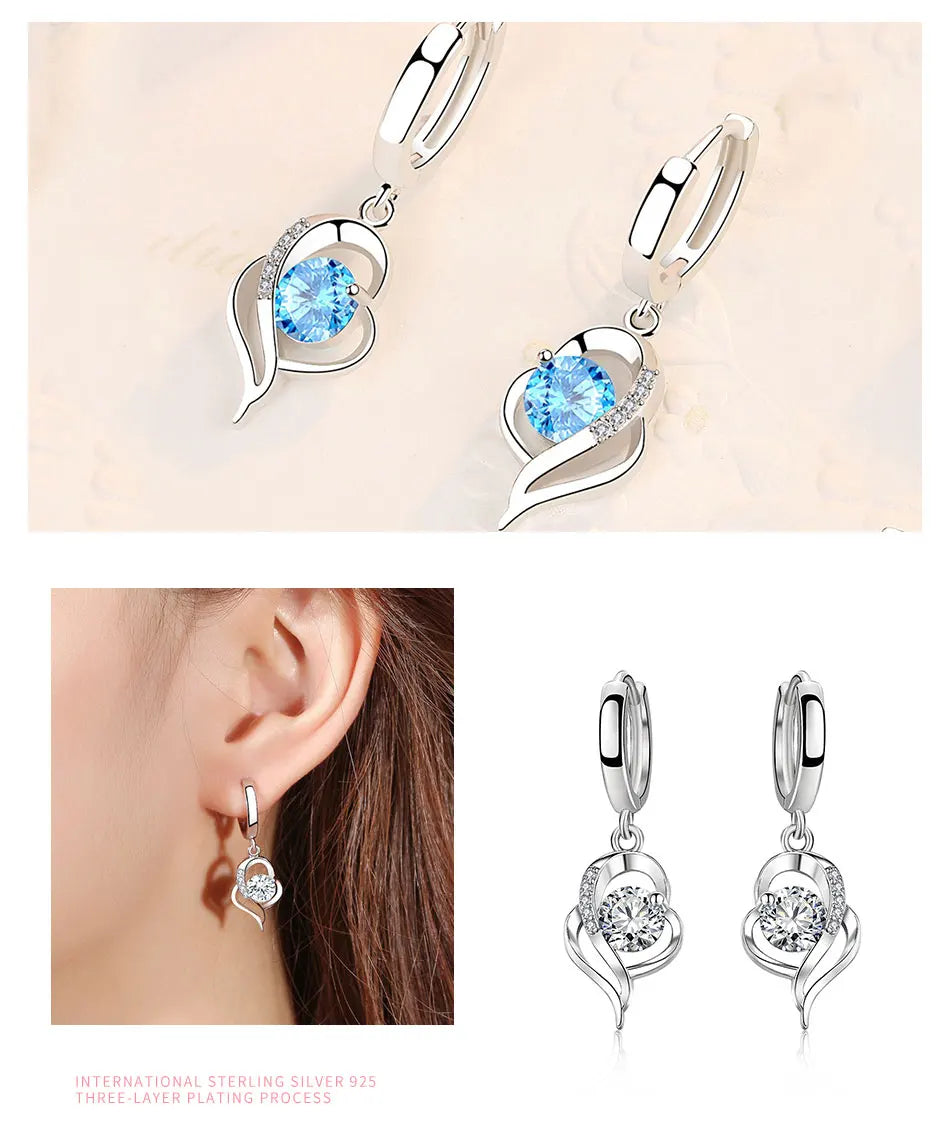 ZDADAN 925 Sterling Silver Crystal Zircon Earring For Women Fashion Jewelry