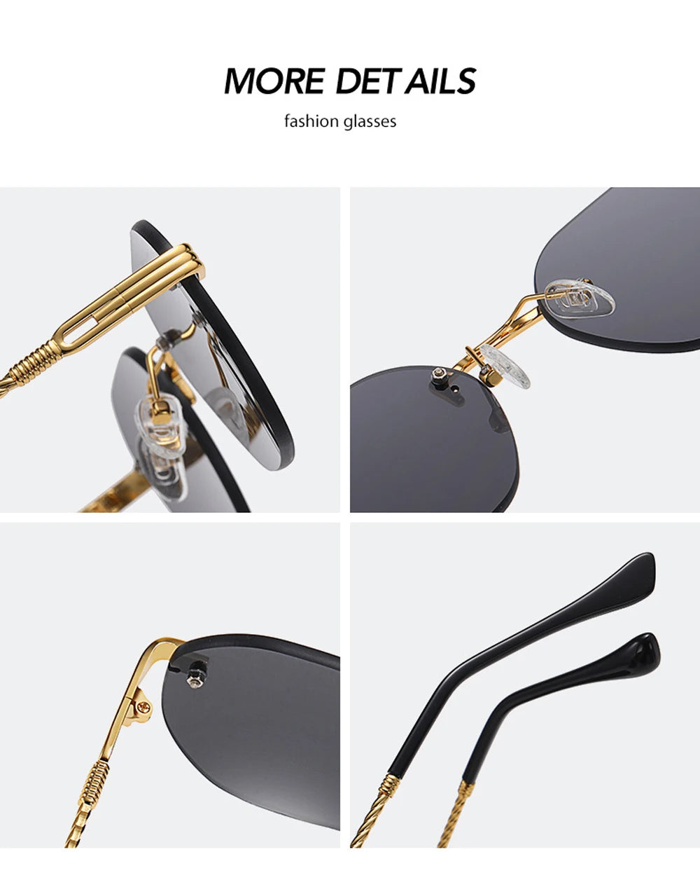 Brown Frameless Gold Metal Ladies Sunglasses Rimless Gradient Lens Blue Fashion Sun Glasses For Men UV400 Summer 2025