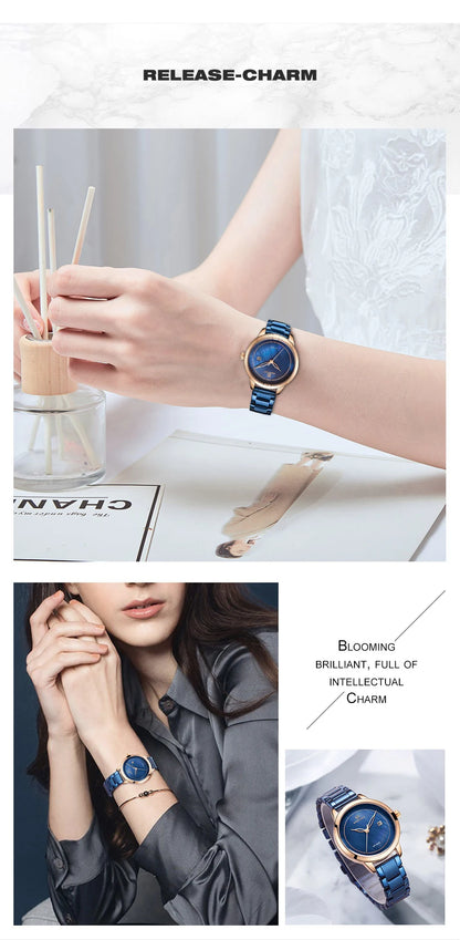 NAVIFORCE Bracelet Watch Women Brand Luxury Blue Stainless Steel Wristwatches Ladies Fashion Waterproof Date Dress Watches