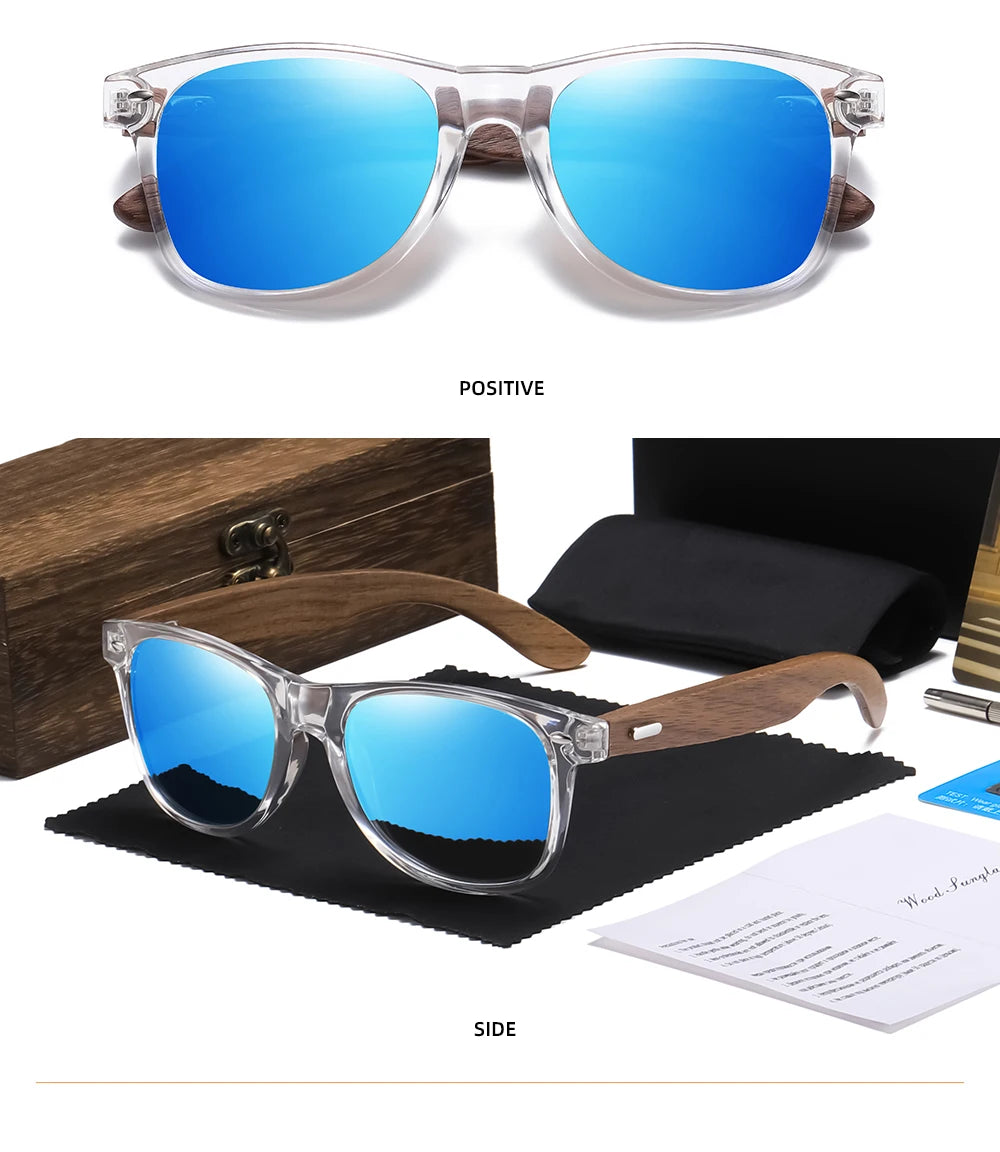 GM Brand Transparent Color Frames Sunglasses Men Women's Polarized Delicate Fashion Handmade Wood Sunglasses With Box