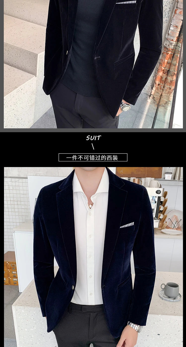 Burgundy Velvet Blazer Men 2022 Fashion Casual Blazer Men Wedding Groom Singer Costume Slim Blazer Formal Evening Dress M-5XL