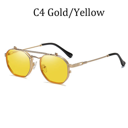 2024 Vintage SteamPunk Style Tint Ocean Lens Metal Sunglasses Flip Up Clamshell Brand Design Sun Glasses Oculos De Sol 8080