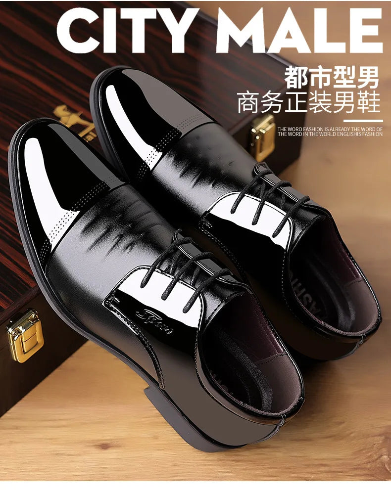 Men Dress Shoes Patent Leather Oxford Shoes Male Formal  Big Size 38-48 Handsome Men Pointed Toe  for Wedding