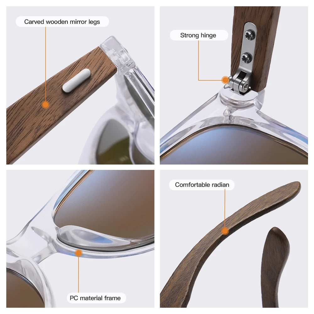 GM Brand Transparent Color Frames Sunglasses Men Women's Polarized Delicate Fashion Handmade Wood Sunglasses With Box