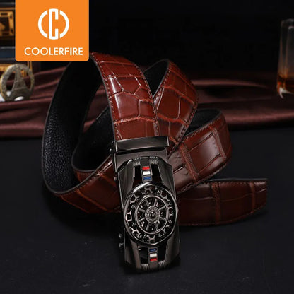 Men Genuine Leather Belts Brand Luxury Stone Pattern High Quality Business Work Automatic Buckle Belts for Men ZD121