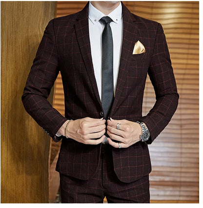 Blazer Vest Pants Groom Wedding Dress Stage Party Suit Three Piece Set and Two Piece Set Mens casual business classic plaid suit