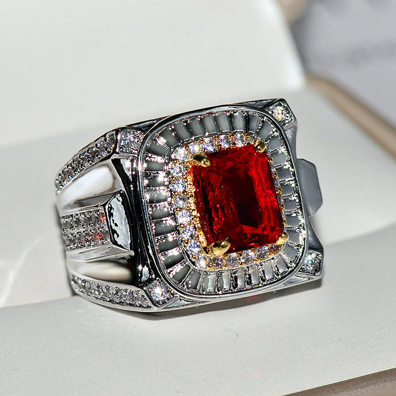 NEW Vintage Male Ring S925 Sterling Silver Red AAAAA Cz Stone Engagement Wedding Band Jewelry for Men Women Luxury Party