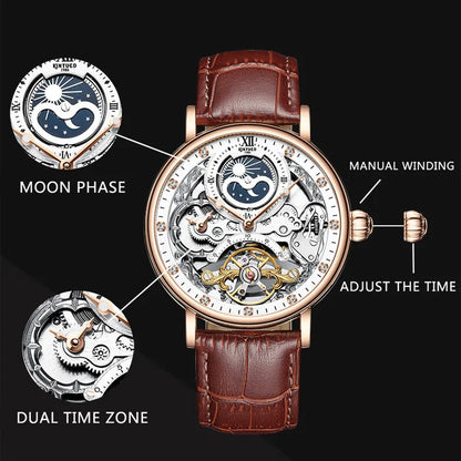 Reloj Hombre Watches Mens KINYUED Top Brand Luxury Rose Gold Skeleton Tourbillon Automatic Mechanical Watch for Men Waterproof