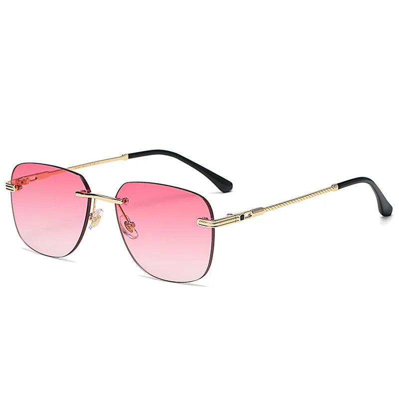 HBK Square Rimless Sunglasses Women Men Red Mirror Yellow Lens Metal Frame Fashion Vintage Frameless Sun Glasses Ladies