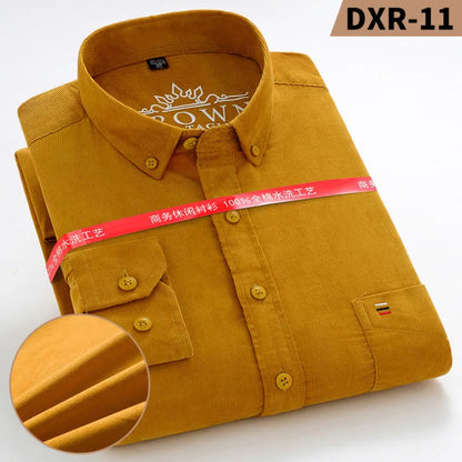 100% Cotton Plus Size 7XL Corduroy Shirt Mens Casual Long Sleeve Regular Fit Business Dress Shirts For Male Comfortable Pocket