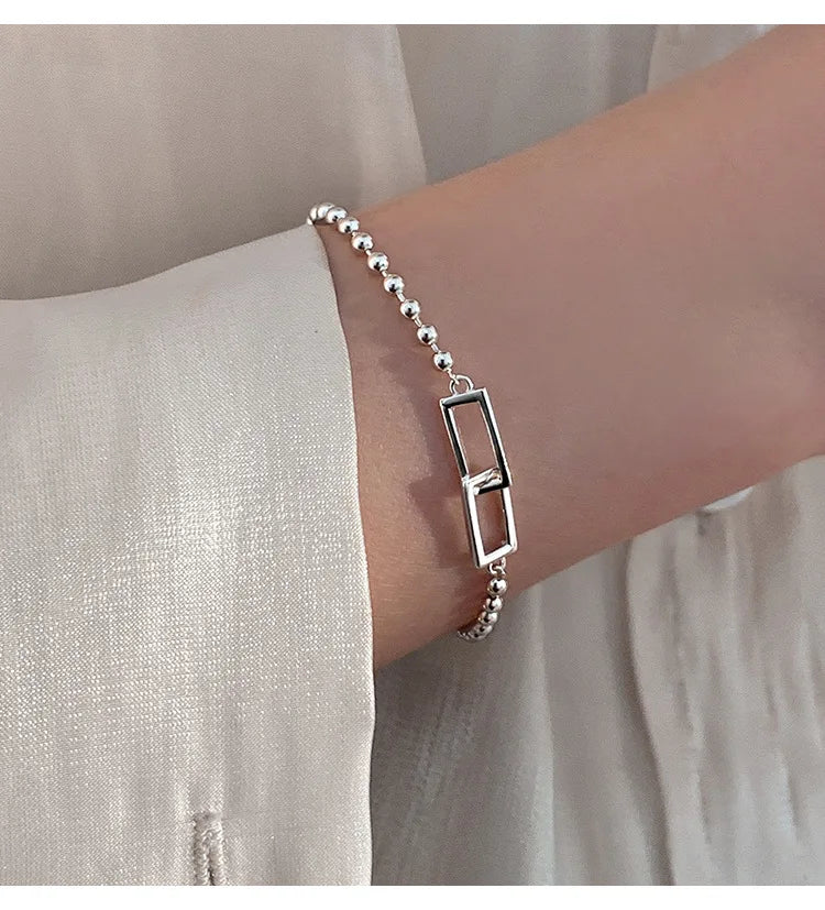 VENTFILLE 925 Sterling Silver Geometric Square Round Bead Bracelet For Women Personality Temperament Simple Hand Jewelry Party