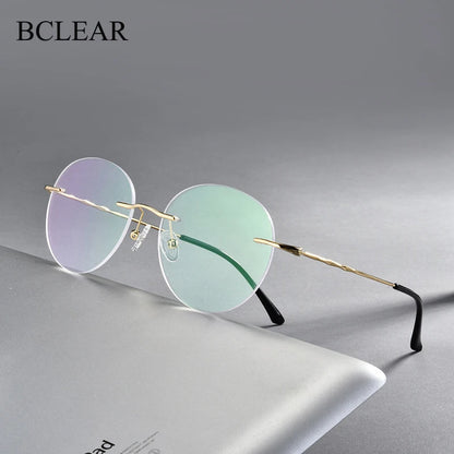 Titanium Alloy Rimless Glasses Frame Men Ultralight Round Eyeglasses Myopia Prescription Frames For Women Optical Eye Glass