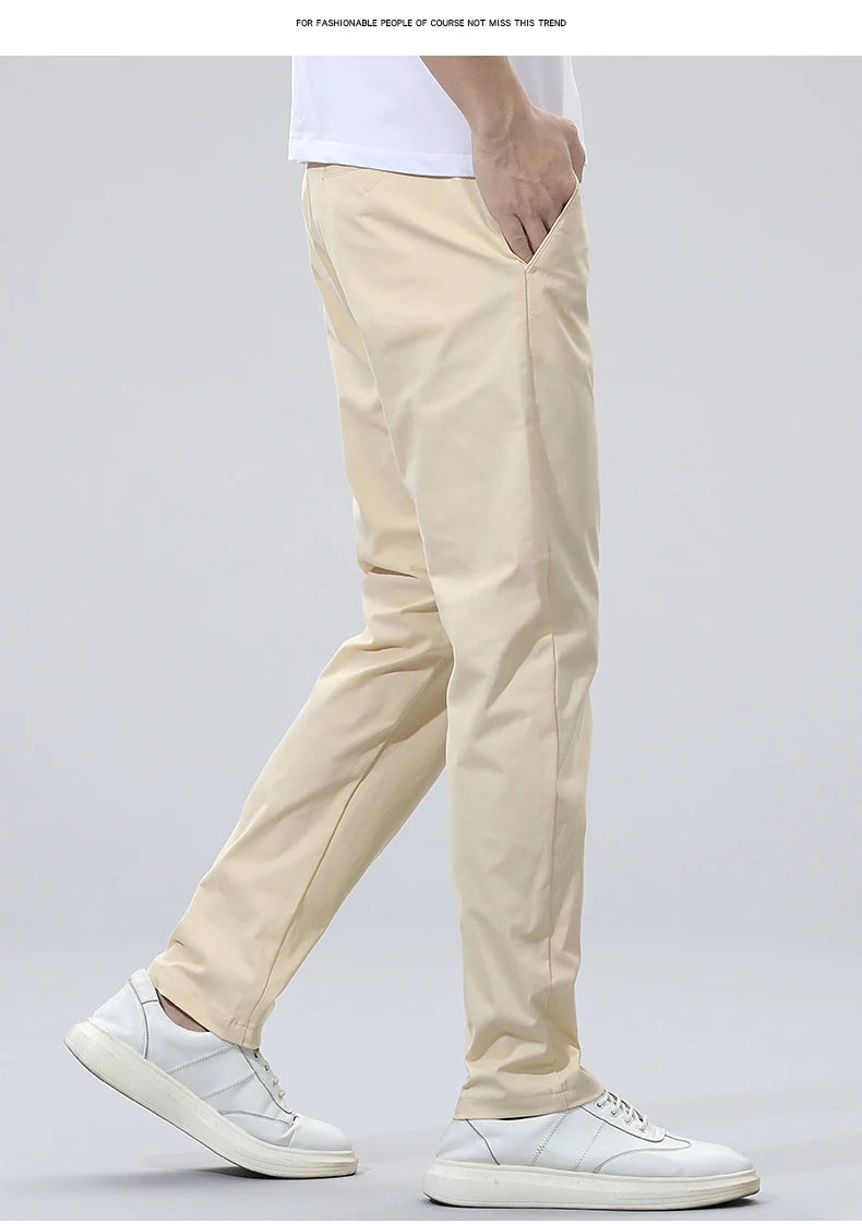 Spring Summer Men's Chinos Cotton Pants Straight Fashion Casual Classic Business Trousers for Male Khaki Black Grey Plus size 40