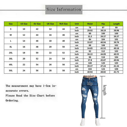 2024 Pencil Pants Elastic Sweatpants Men Fit Solid Ripped Denim Harem Pants Casual Black Blue White Destroyed Jeans Pants