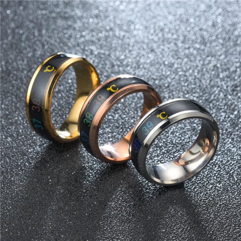 Titanium Steel Temperature Couple Ring Mood Emotion Feeling Intelligent Sensitive Rings For Women Men Waterproof Jewelry Gift