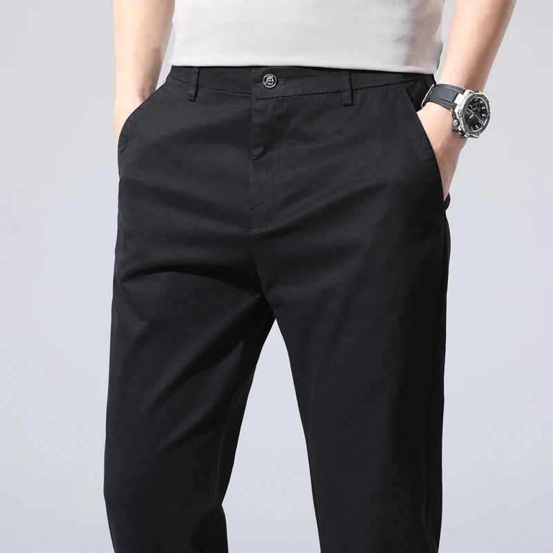 Spring Summer Men's Chinos Cotton Pants Straight Fashion Casual Classic Business Trousers for Male Khaki Black Grey Plus size 40