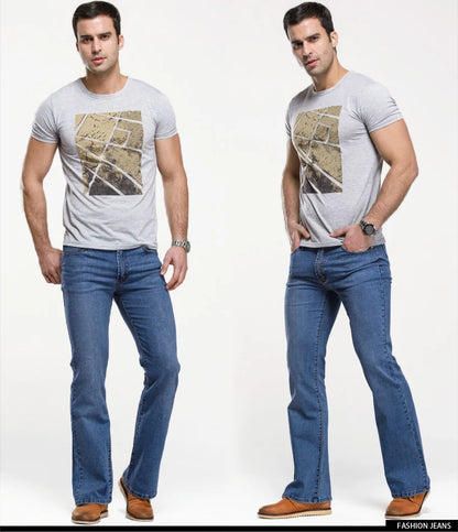 Mens Boot Cut Jeans Slightly Flared Slim Fit Blue Black Trousers Designer Classic Male Stretch Denim Pants