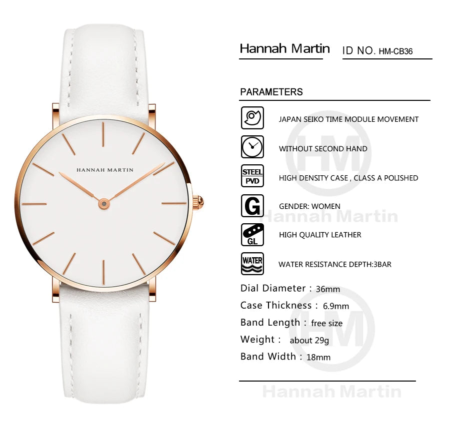 Hannah Martin Japan Quartz Movement High Quality Women Stainless Steel Mesh Rose Gold Waterproof Ladies Watch Dropshipping CB36