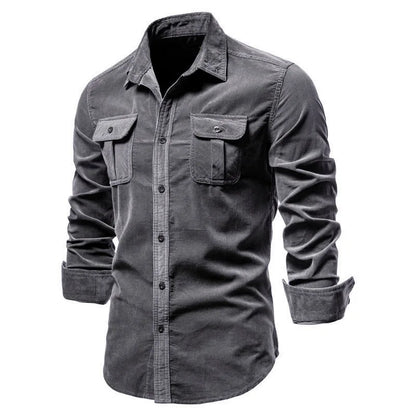 2021 New Single Breasted 100% Cotton Men's Shirt Business Casual Fashion Solid Color Corduroy Men Shirts Autumn Slim Shirt Men