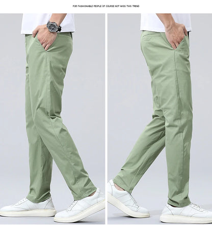 Spring Summer Men's Chinos Cotton Pants Straight Fashion Casual Classic Business Trousers for Male Khaki Black Grey Plus size 40