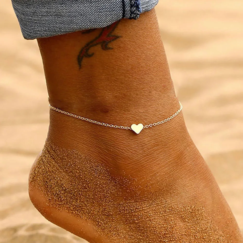 IPARAM Women's Anklet Bohemian Layered Heart Anklet  Summer Beach Anklets On Foot Ankle Bracelets For Women Leg Chain