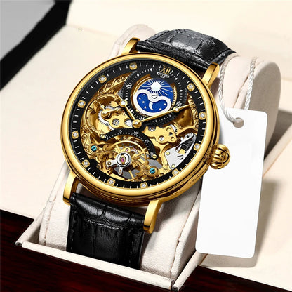 Reloj Hombre Watches Mens KINYUED Top Brand Luxury Rose Gold Skeleton Tourbillon Automatic Mechanical Watch for Men Waterproof