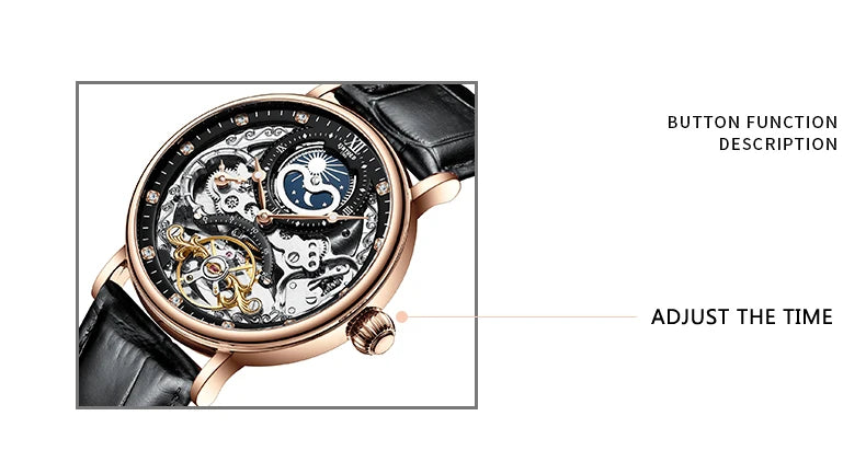 Reloj Hombre Watches Mens KINYUED Top Brand Luxury Rose Gold Skeleton Tourbillon Automatic Mechanical Watch for Men Waterproof