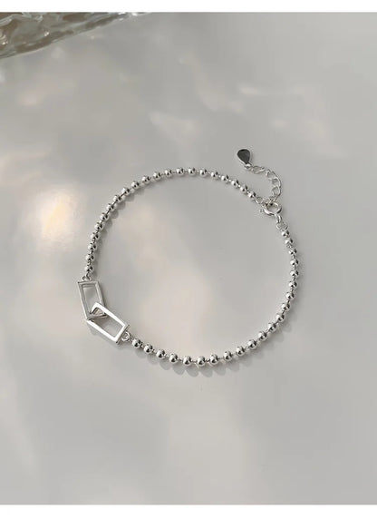 VENTFILLE 925 Sterling Silver Geometric Square Round Bead Bracelet For Women Personality Temperament Simple Hand Jewelry Party