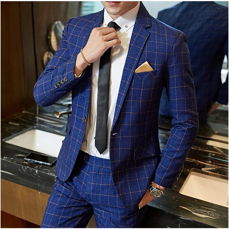 Blazer Vest Pants Groom Wedding Dress Stage Party Suit Three Piece Set and Two Piece Set Mens casual business classic plaid suit